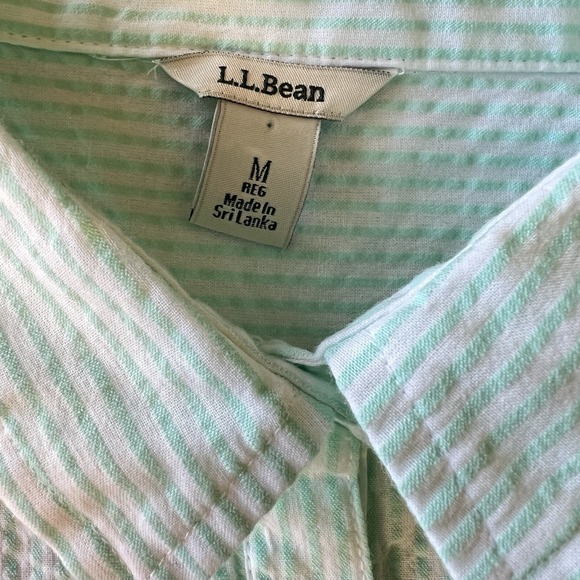 LL Bean Striped Searsucker Turqouise 1/2 Button Shirt 100% Cotton Size Medium M - Picture 4 of 7